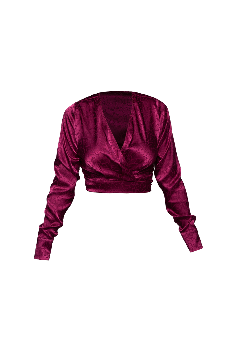 Conjunto Blusa & Calça Acetinada Transpasse Áurea Cereja