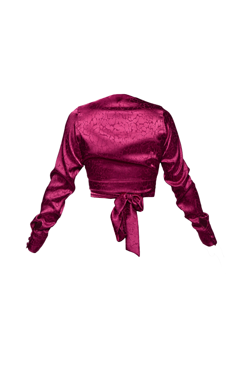 Conjunto Blusa & Calça Acetinada Transpasse Áurea Cereja