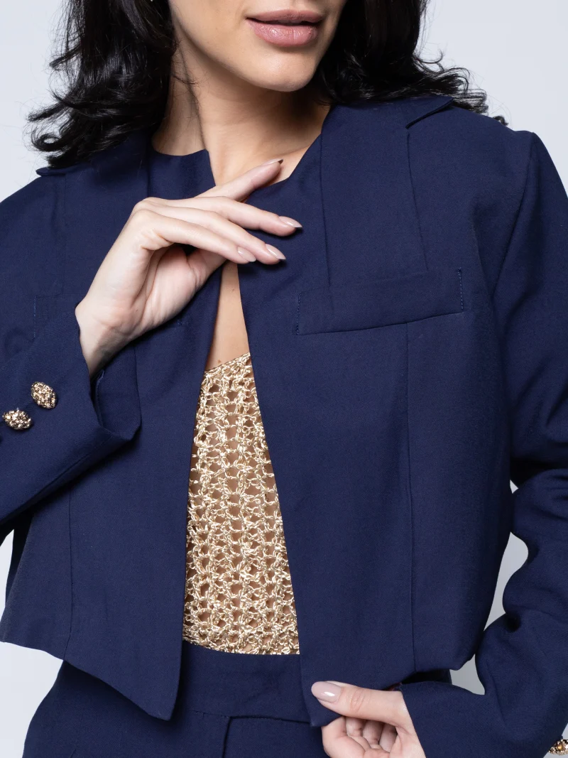 Blazer Curto Alfaiataria Essenziale Azul Marinho